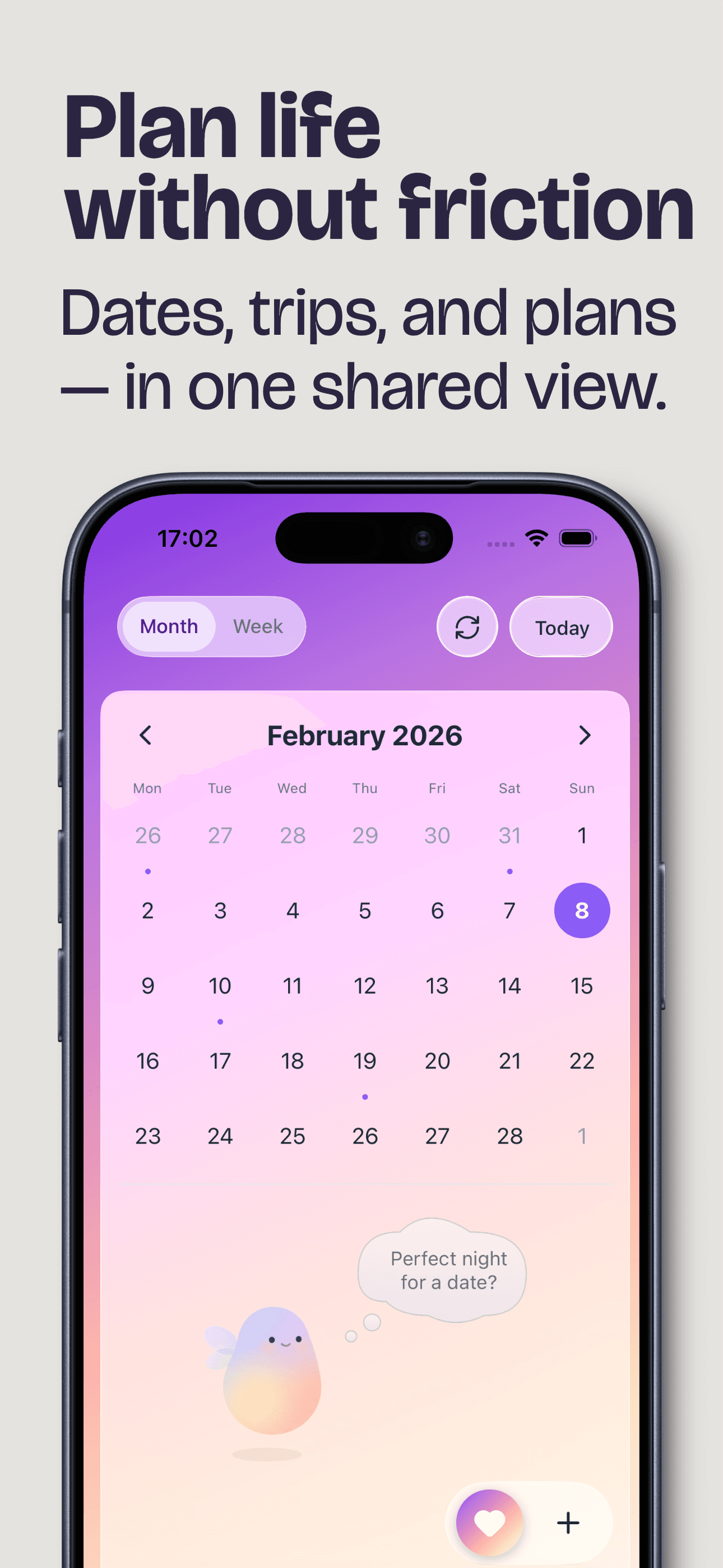 Shared calendar view with important dates