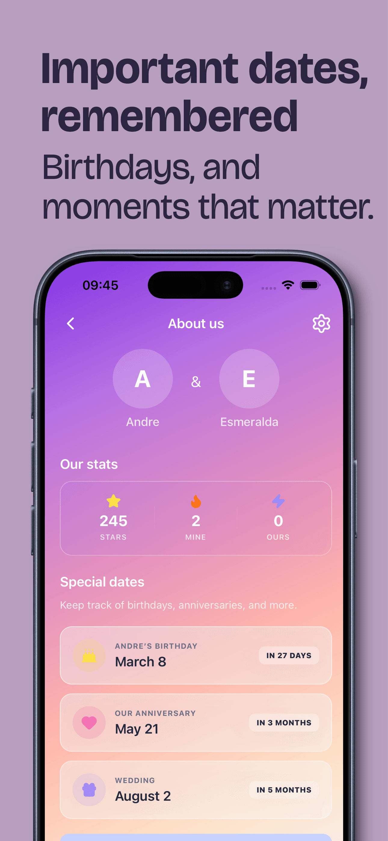 Couple profile and relationship stats